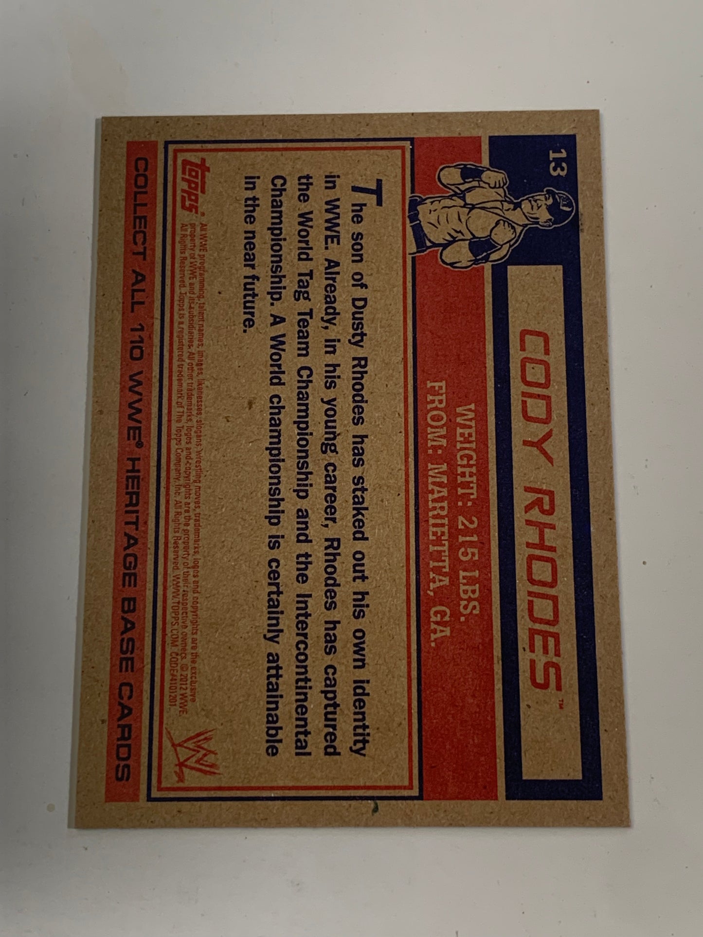 Cody Rhodes 2012 WWE Topps Heritage Card