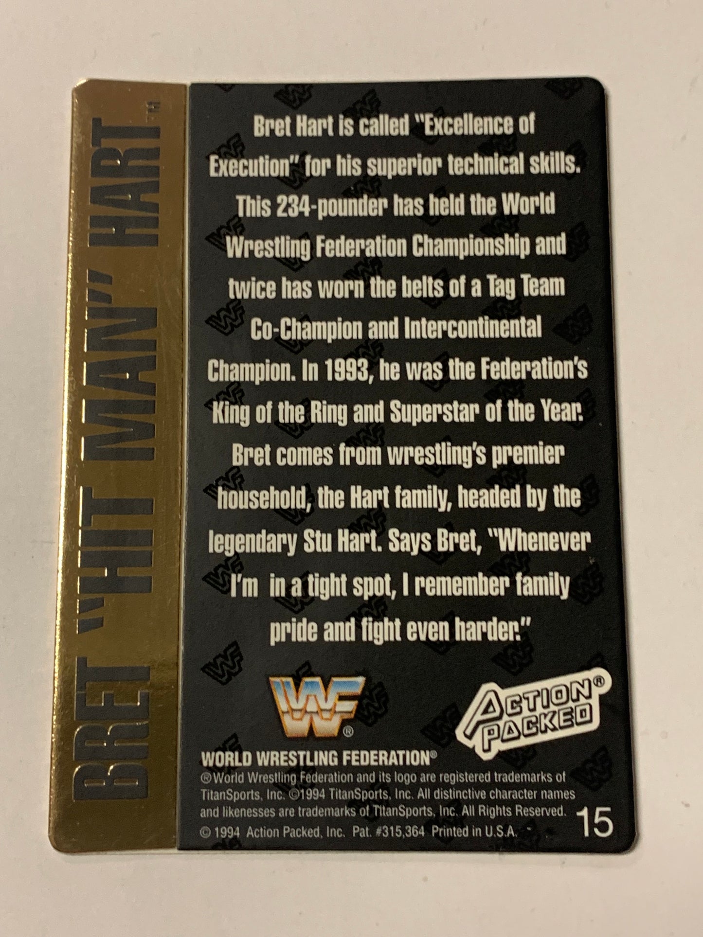 Bret Hart 1994 WWF WWE Action Packed Card