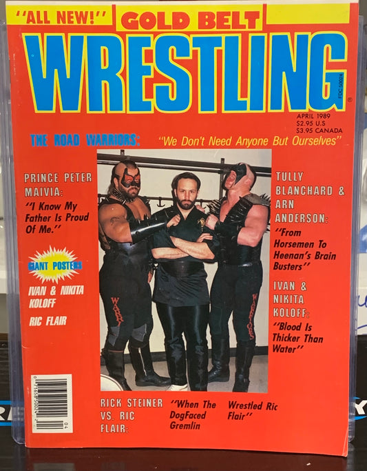 Gold Belt Wrestling Magazine April 1989 ROAD WARRIORS (Flair/Ivan & Nikita Koloff Poster)