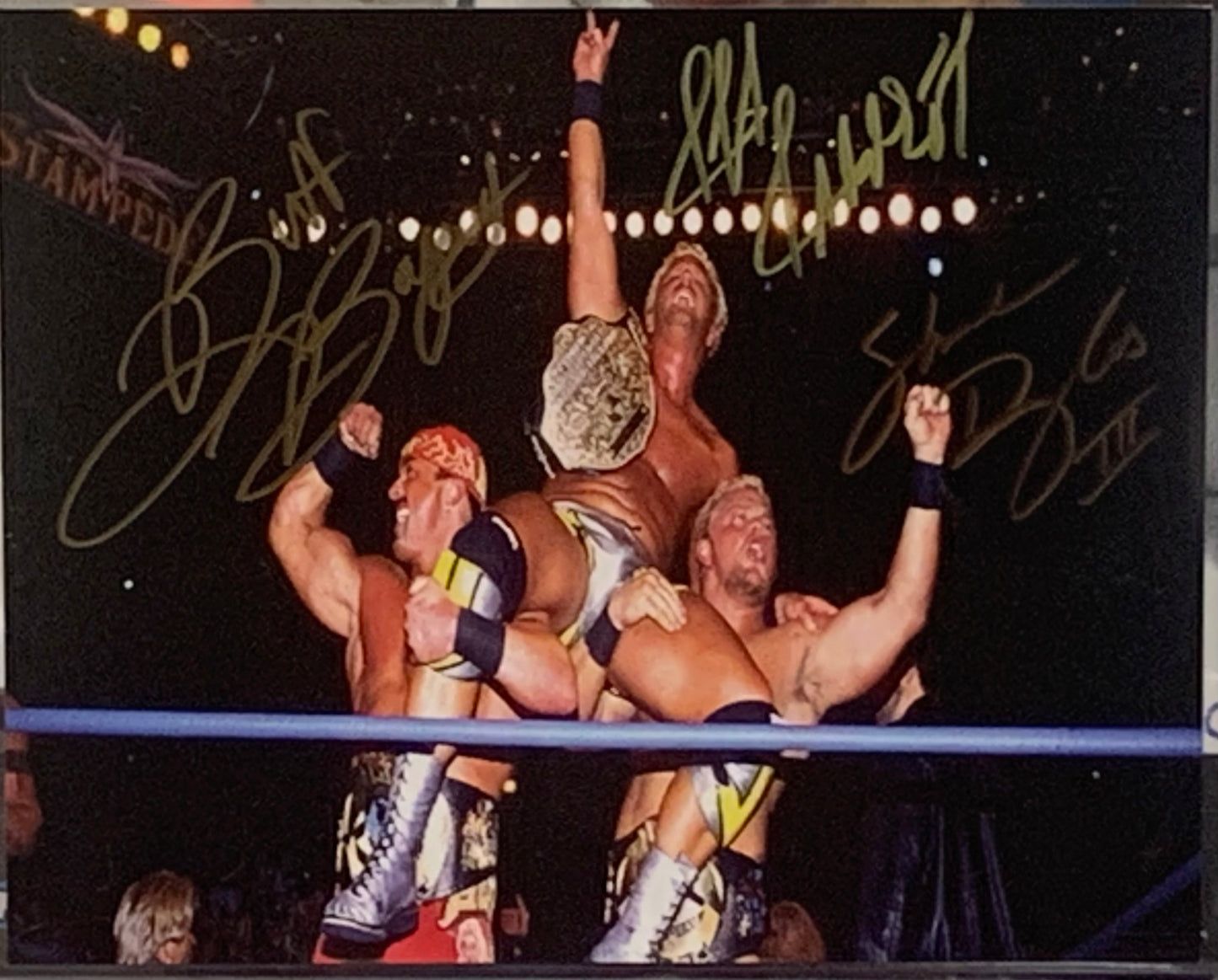 Jeff Jarrett Shane Douglas Buff Bagwell Triple Signed 8x10 Photo (Comes w/COA)
