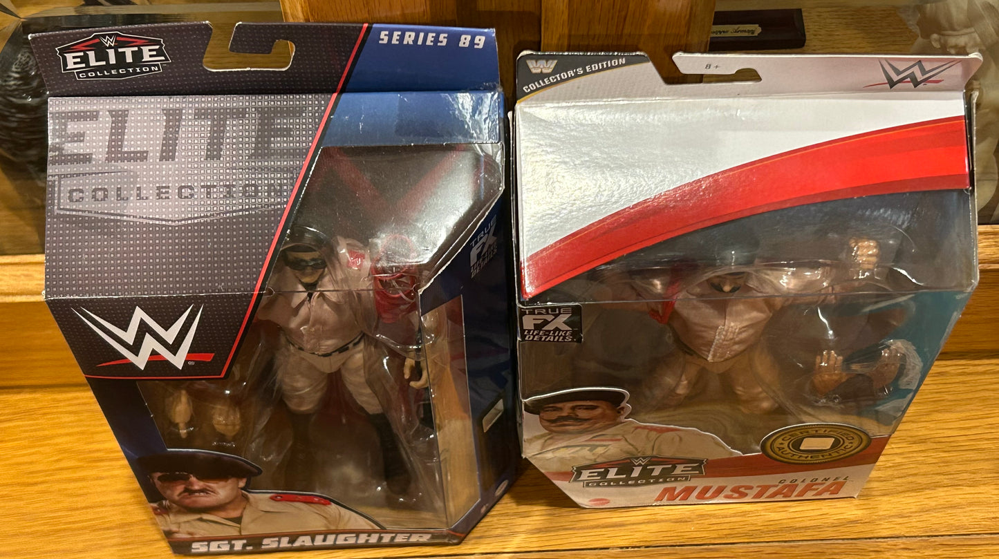 Sgt Slaughter & Colonel Mustafa WWE Mattel Elite Action Figures (Sealed, Never Opened)