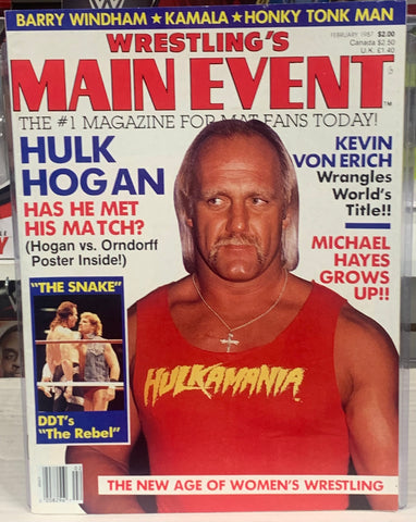 Wrestling’s Main Event Magazine Feb. 1987 HULH HOGAN (Full Color Poster of Hogan/Orndorff Inside)