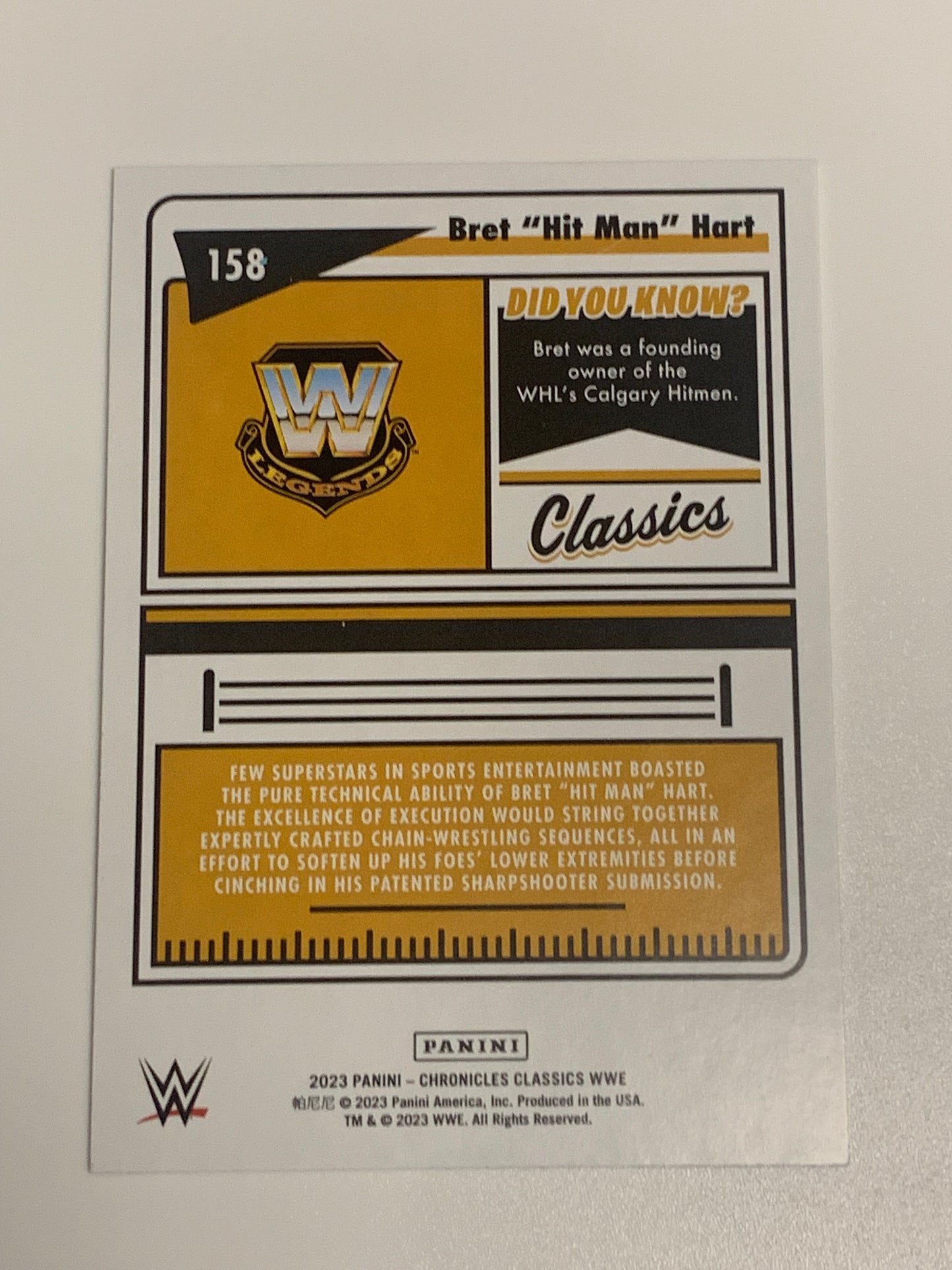 Bret “The Hitman” Hart 2023 WWE Panini Chronicles Classics