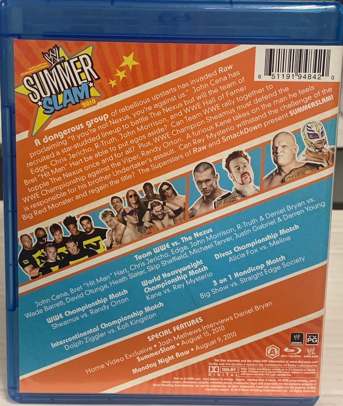 WWE Blue Ray “Summer Slam 2010” (John Cena, Bret Hart, Randy Orton, Kane)