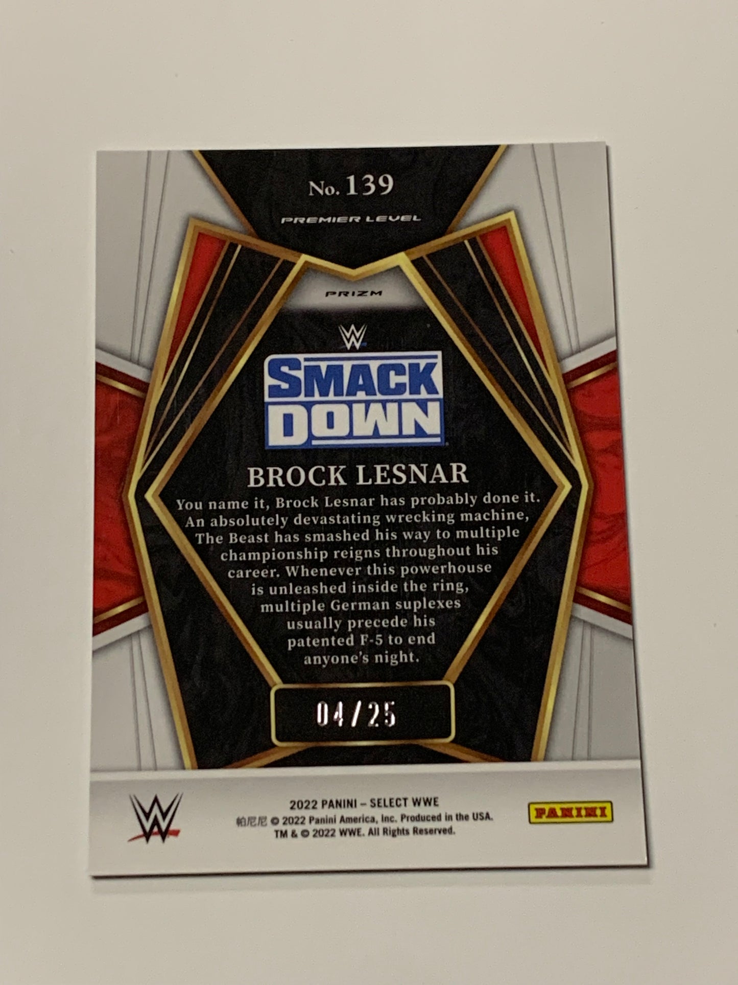 Brock Lesnar 2022 Select Tie Dye Prizm Refractor Card #4/25