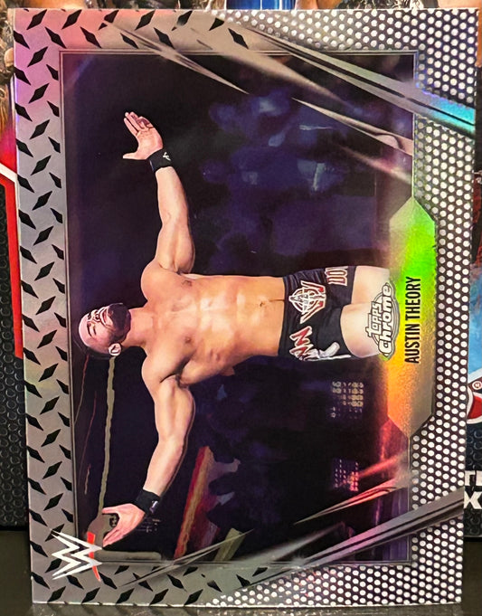 + Austin Theory 2026 WWE Topps Chrome Diamond Plate REFRACTOR Card