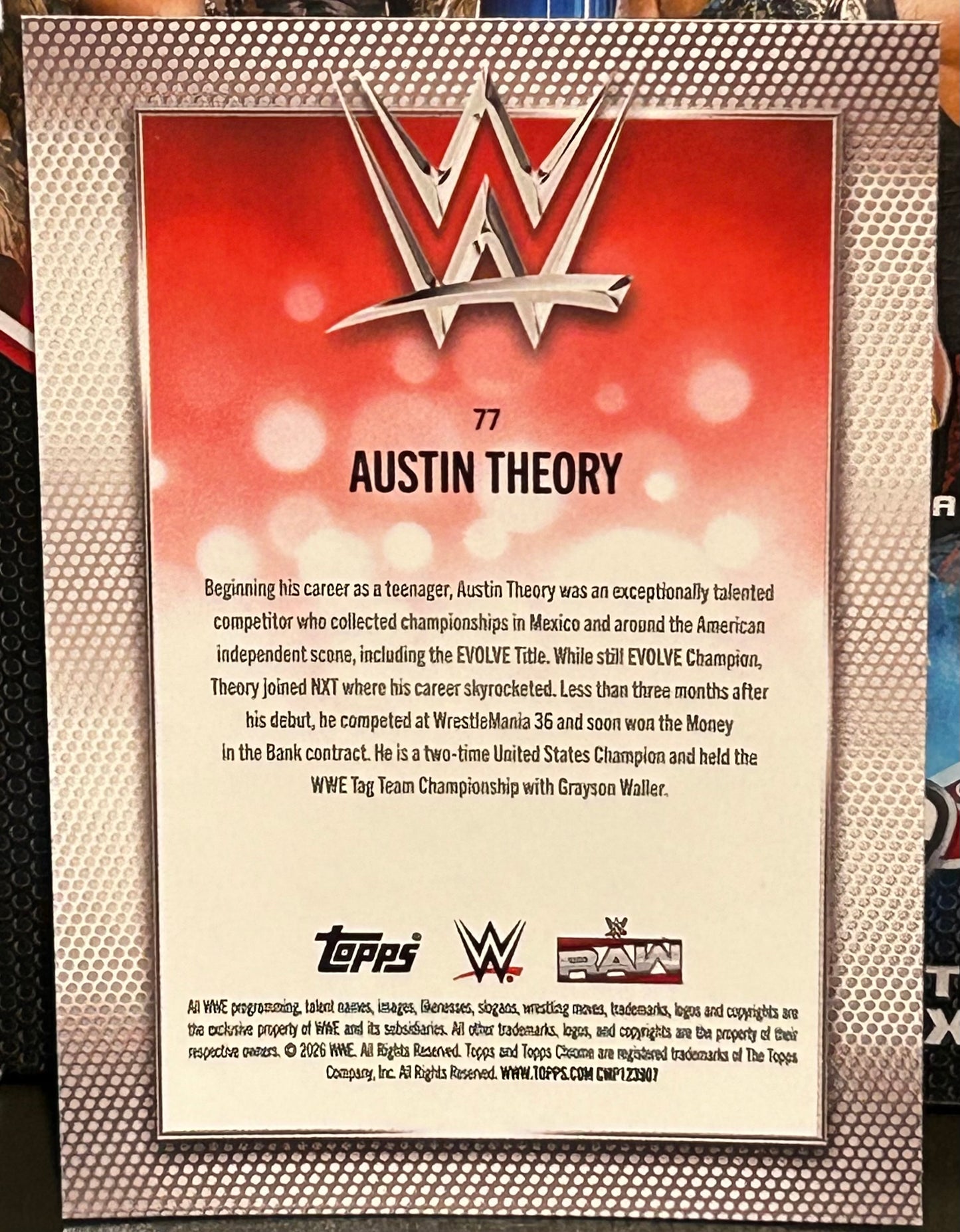 + Austin Theory 2026 WWE Topps Chrome Diamond Plate REFRACTOR Card
