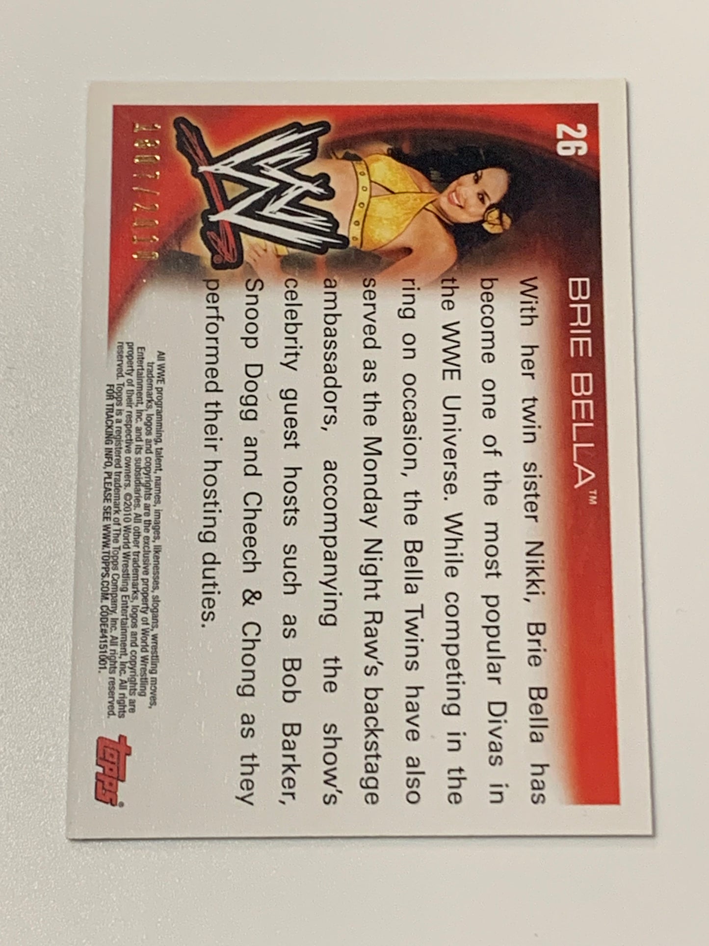Brie Bella 2010 WWE Topps Blue Parallel Card #/2010