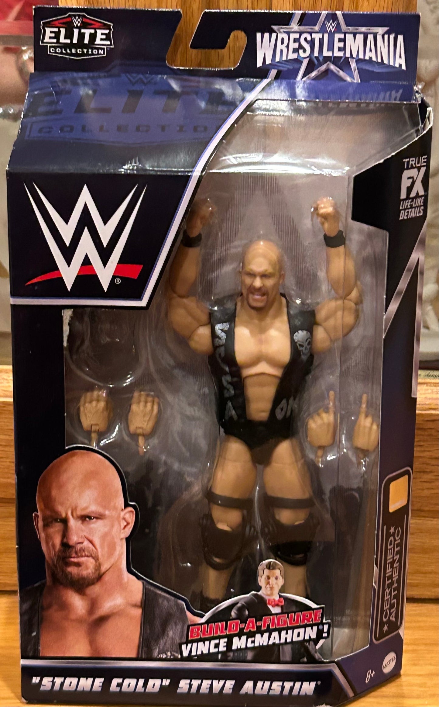 Stone Cold Steve Austin WWE Mattel Wrestlemania Elite Action Figure (box was opened, but figure in MINT condition) No BAF inside