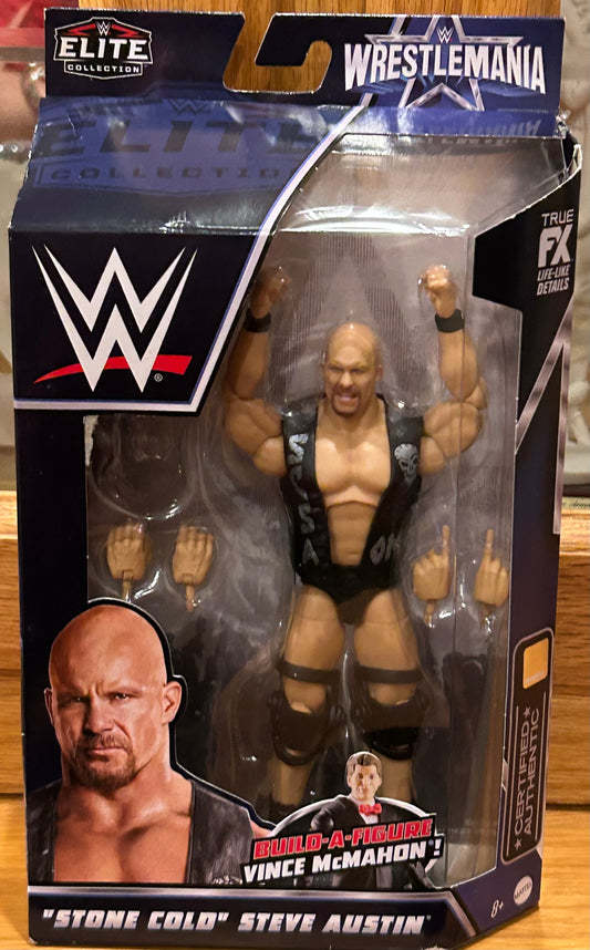 Stone Cold Steve Austin WWE Mattel Wrestlemania Elite Action Figure (box was opened, but figure in MINT condition) No BAF inside