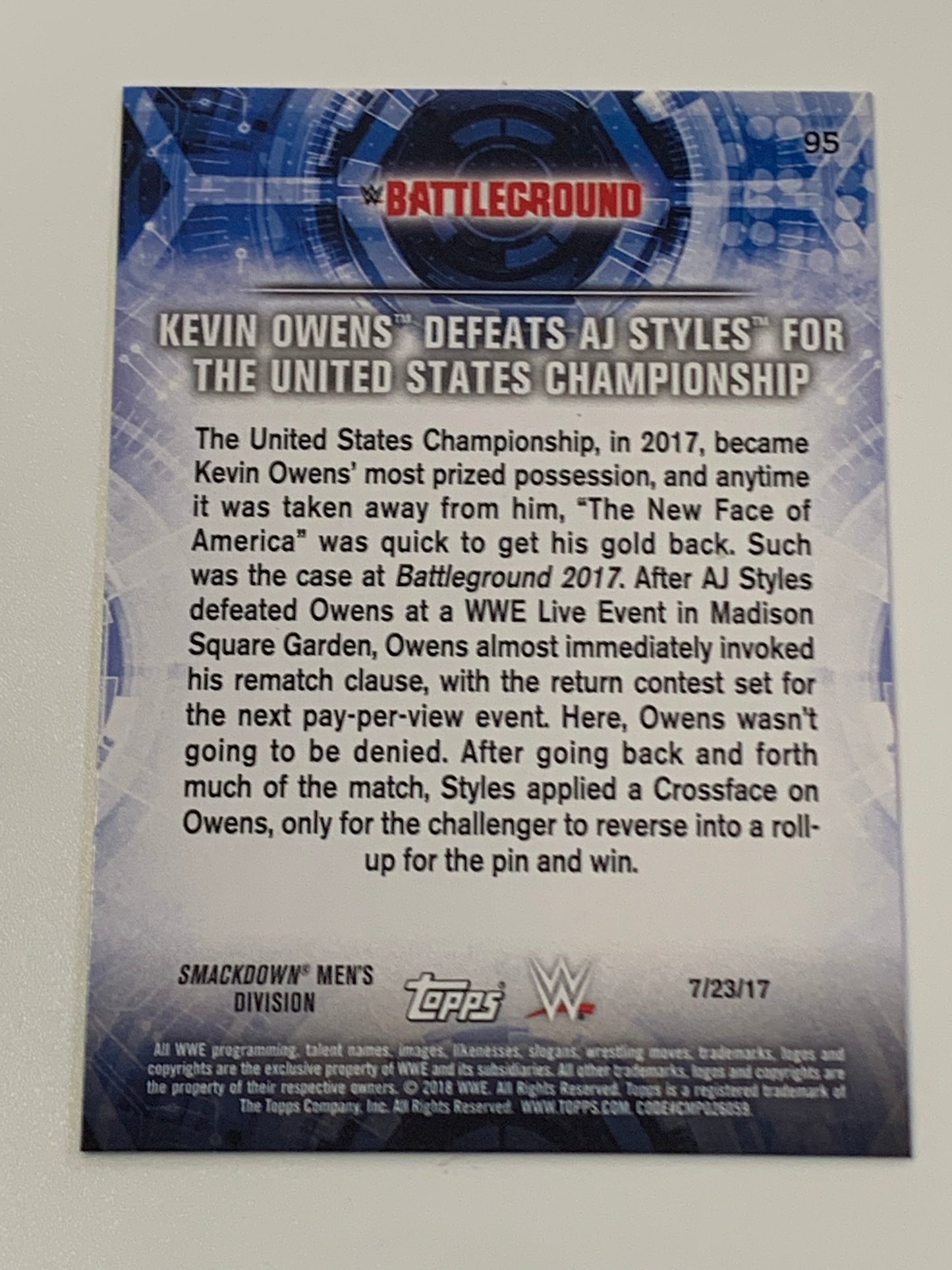 Kevin Owens 2018 WWE Topps Battleground Card