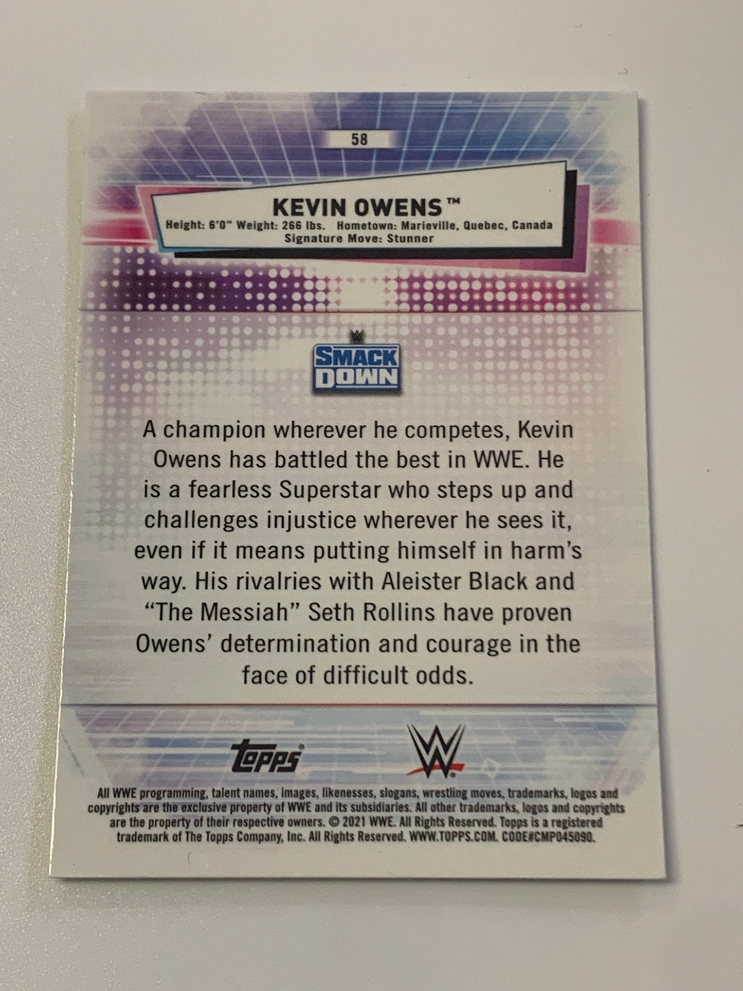 Kevin Owens 2021 WWE Topps Chrome Card