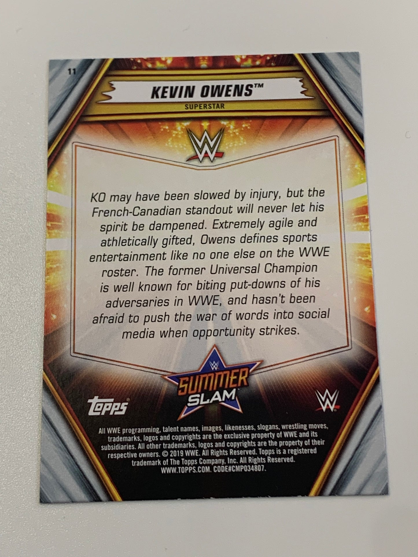 2019 WWE Topps Summerslam Bronze Parallel Card