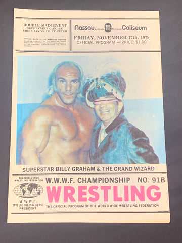 WWWF Championship Wrestling Nassau Coliseum Official Program 11/17/1978 (Superstar Billy Graham)!!!