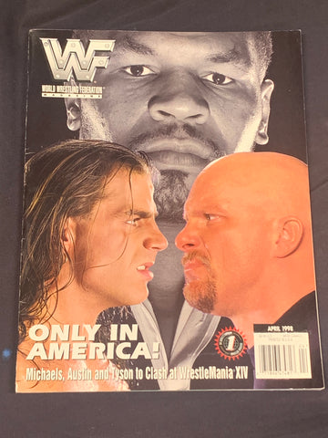 WWF WWE Magazine April 1998 Shawn Michaels, Mike Tyson, Stone Cold Steve Austin (Comes w/9 Wrestling Cards Inside)!!!