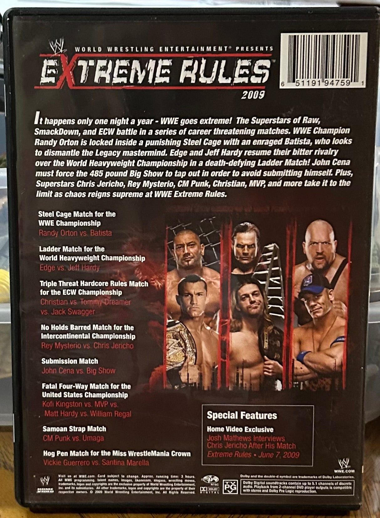 WWE “Extreme Rules 2009” DVD (Rey Mysterio, Batista, John Cena)
