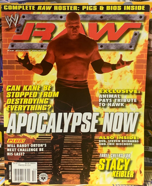 WWE RAW Magazine Holiday 2003 KANE (Wrestlemania 9 Color Poster of Yokozuna & Bret Hart)