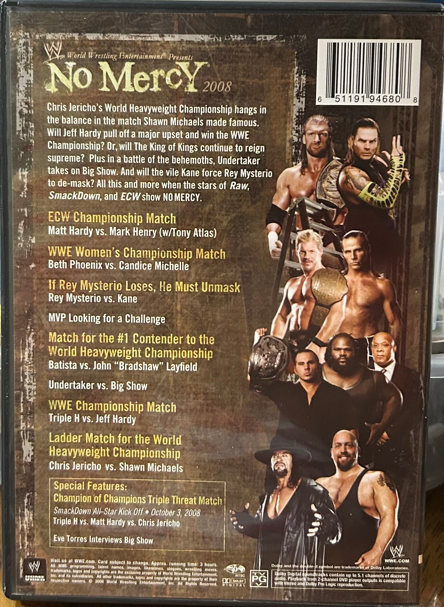 * WWE “No Mercy 2008” DVD (Jeff Hardy, Triple H, Shawn Michaels & so much more)