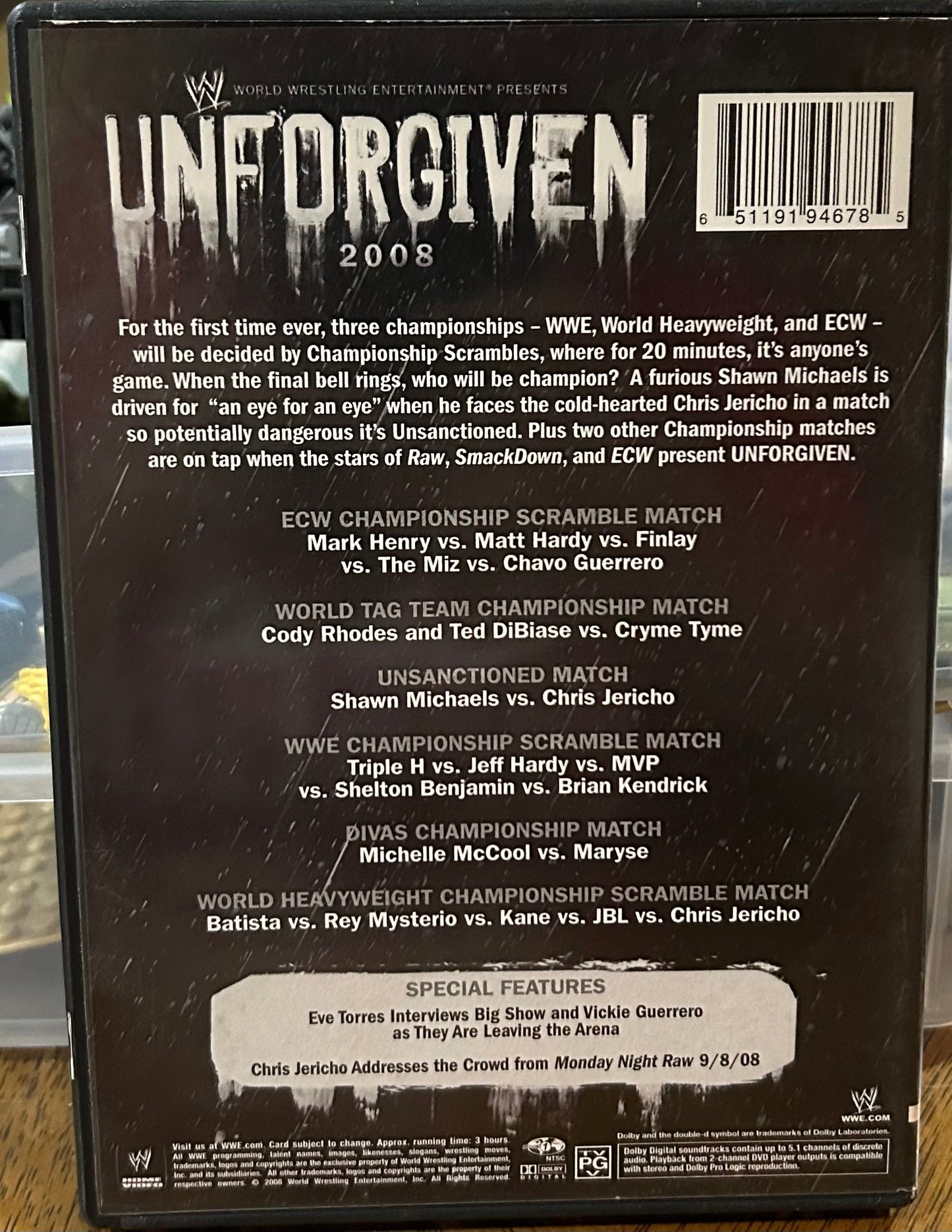 * WWE “Unforgiven 2008” DVD (Jeff Hardy, Shawn Michaels, Triple H & so much more)