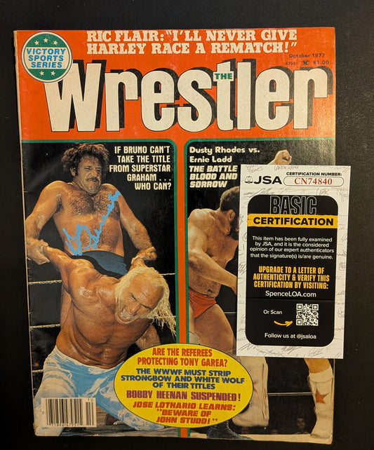 Bruno Sammartino Signed The Wrestler Magazine Oct 1977 Bold Light Blue Auto JSA COA