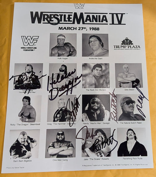 SIGNED WWE Wrestlemania 4 8x10 Photo (5 Signatures) Comes w/COA