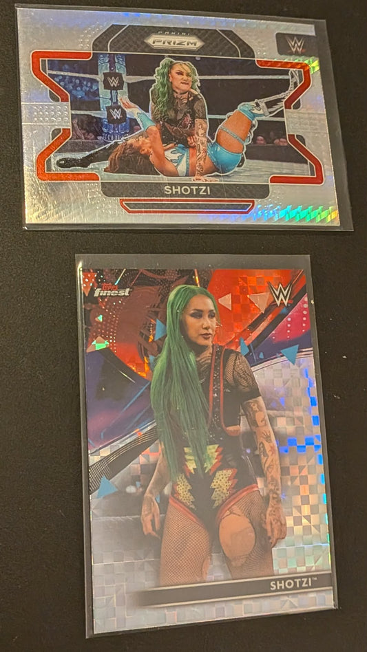2 Lot 2022 Panini WWE Shotzi Hyper Prizm #12 & 2021 Finest X-Fractor #71