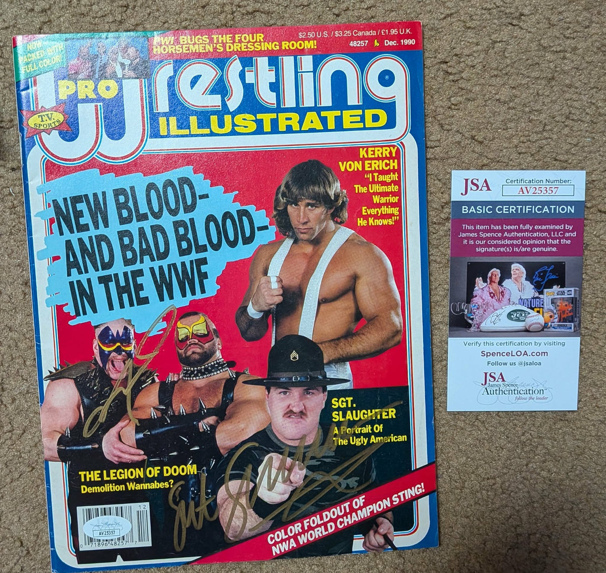 PWI Wrestling Magazine December 1990 Sgt Slaughter & Animal Signed JSA COA