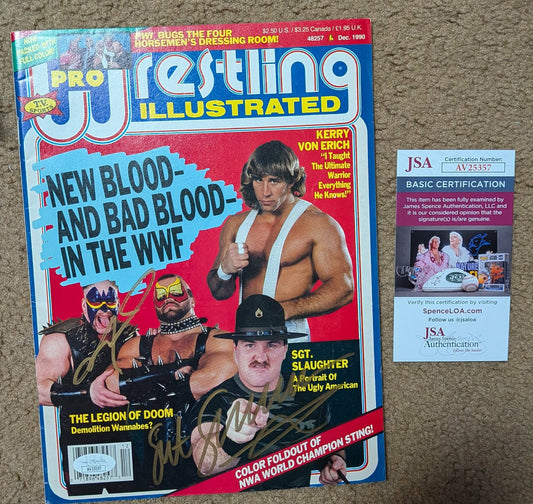 PWI Wrestling Magazine December 1990 Sgt Slaughter & Animal Signed JSA COA