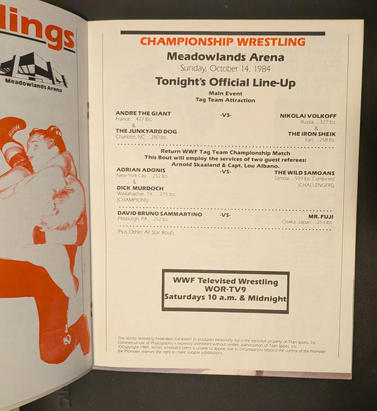WWF Program #117 Junkyard Dog Meadowlands October 1984 (Has Match Card)