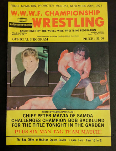 WWWF Championship Wrestling MSG Official Program 11/20/1978 Bob Backlund