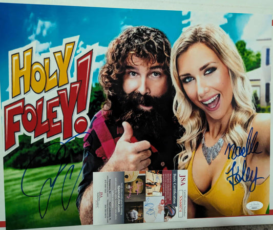 Mick & Noelle Foley Dual Signed 11x14 Photo JSA (w/Toploader)