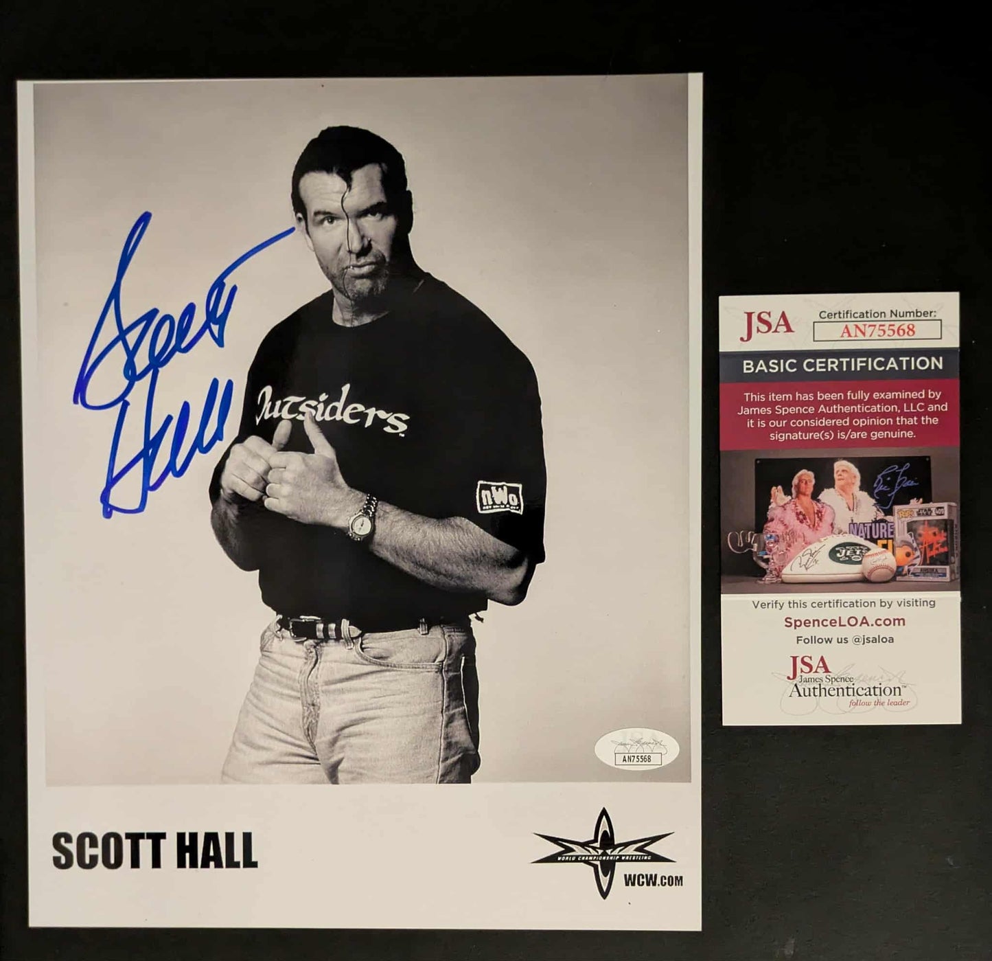 Scott Hall WCW NWO Outsiders Class Signed B&W Photo JSA COA