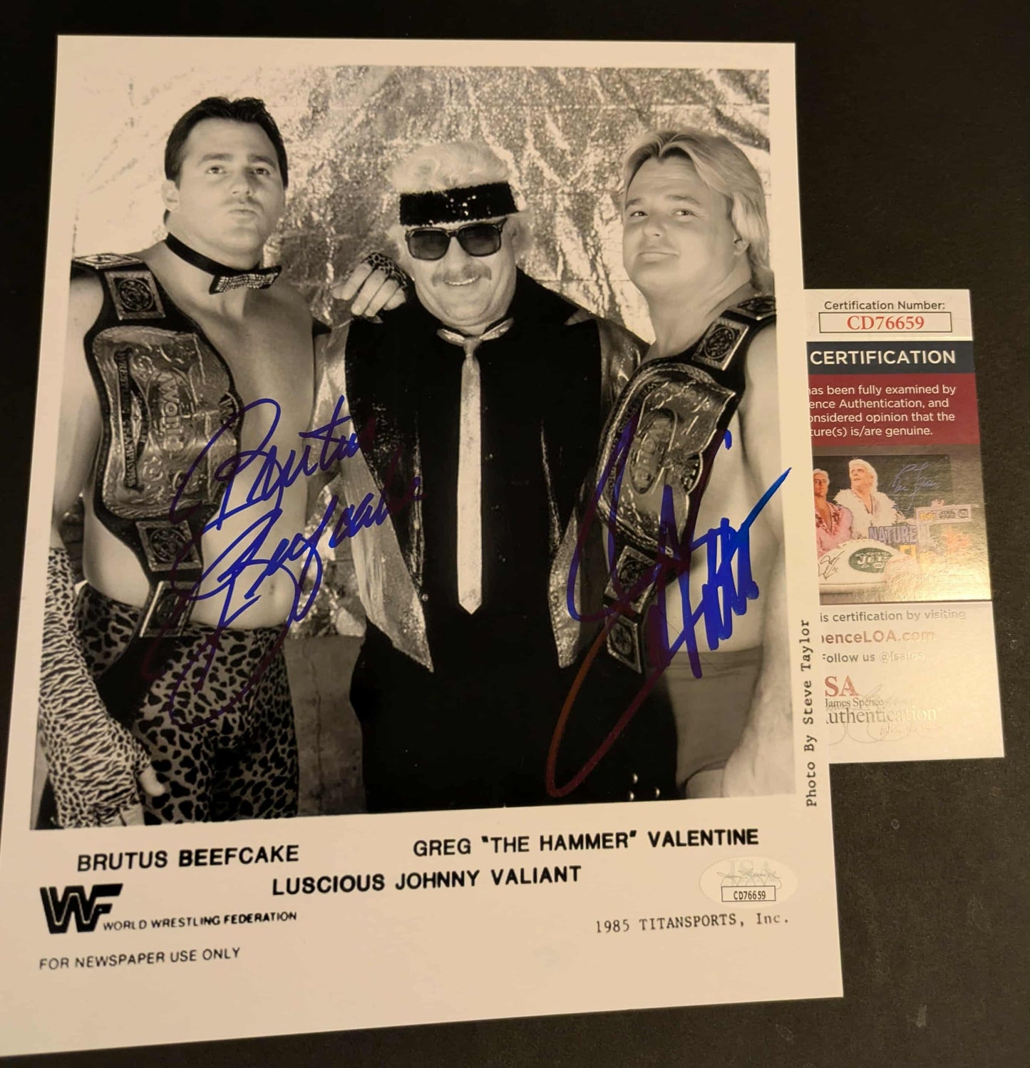 Greg Valentine & Brutus Beefcake Dual Signed Photo B JSA COA