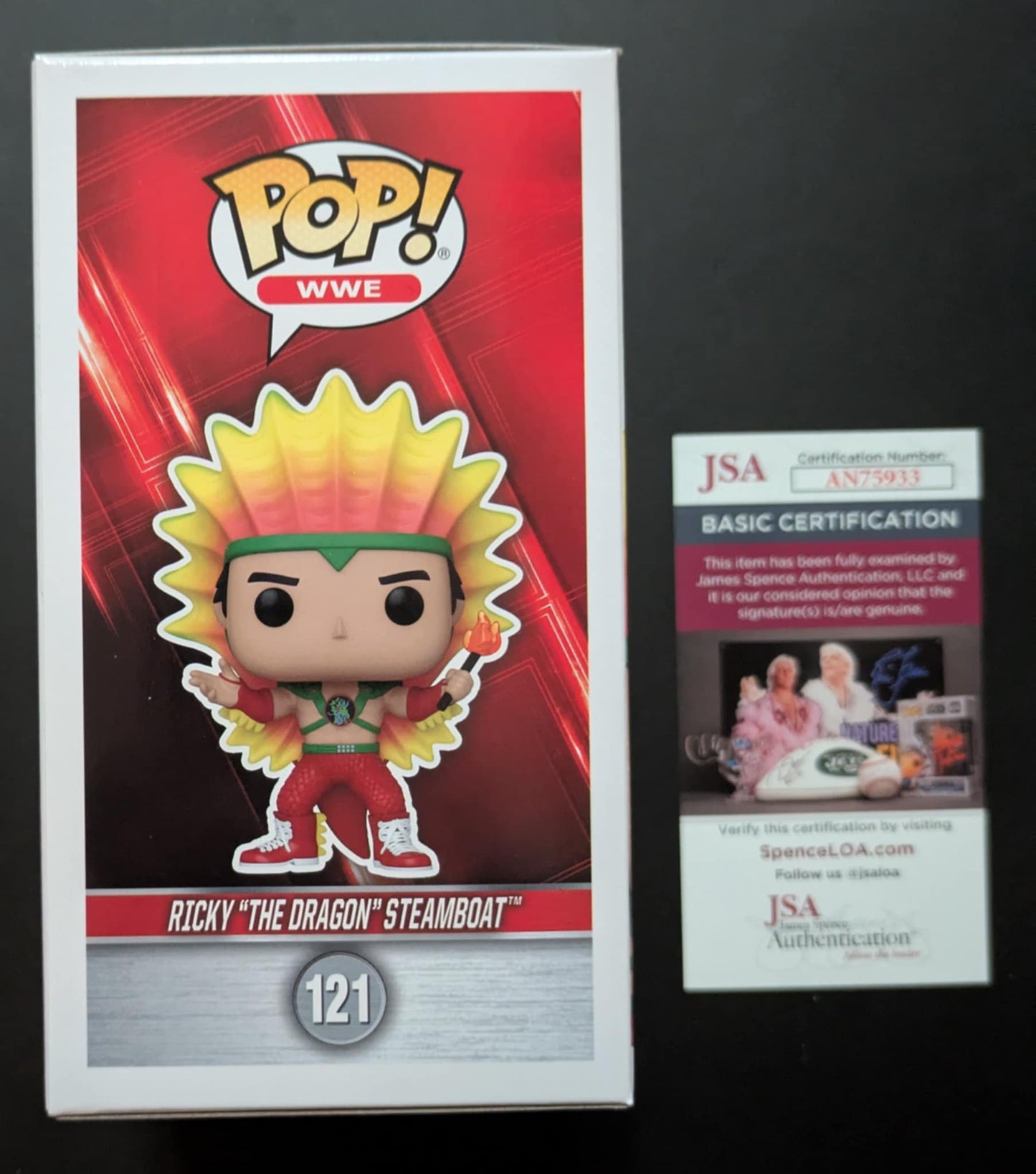 Ricky The Dragon Steamboat Signed WWE Funko Pop 121 HOF Inscription JSA COA