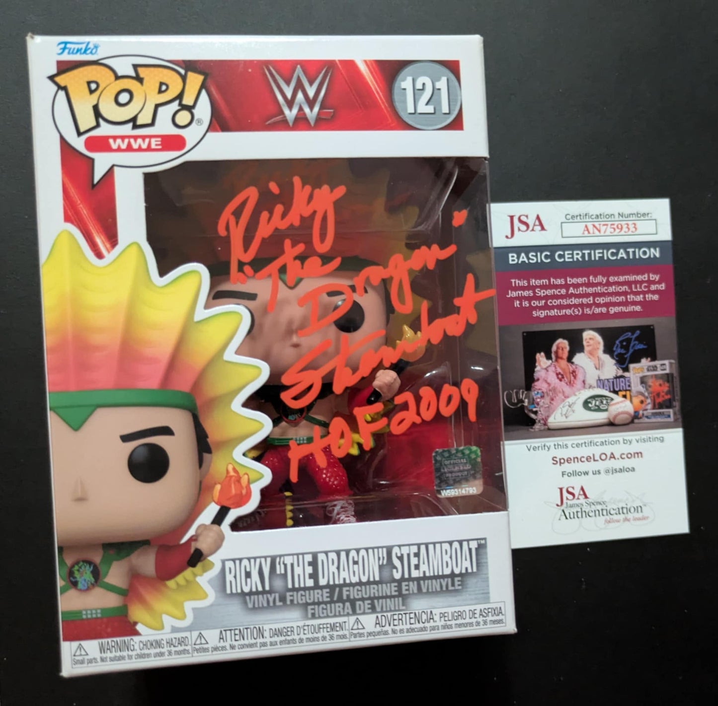 Ricky The Dragon Steamboat Signed WWE Funko Pop 121 HOF Inscription JSA COA