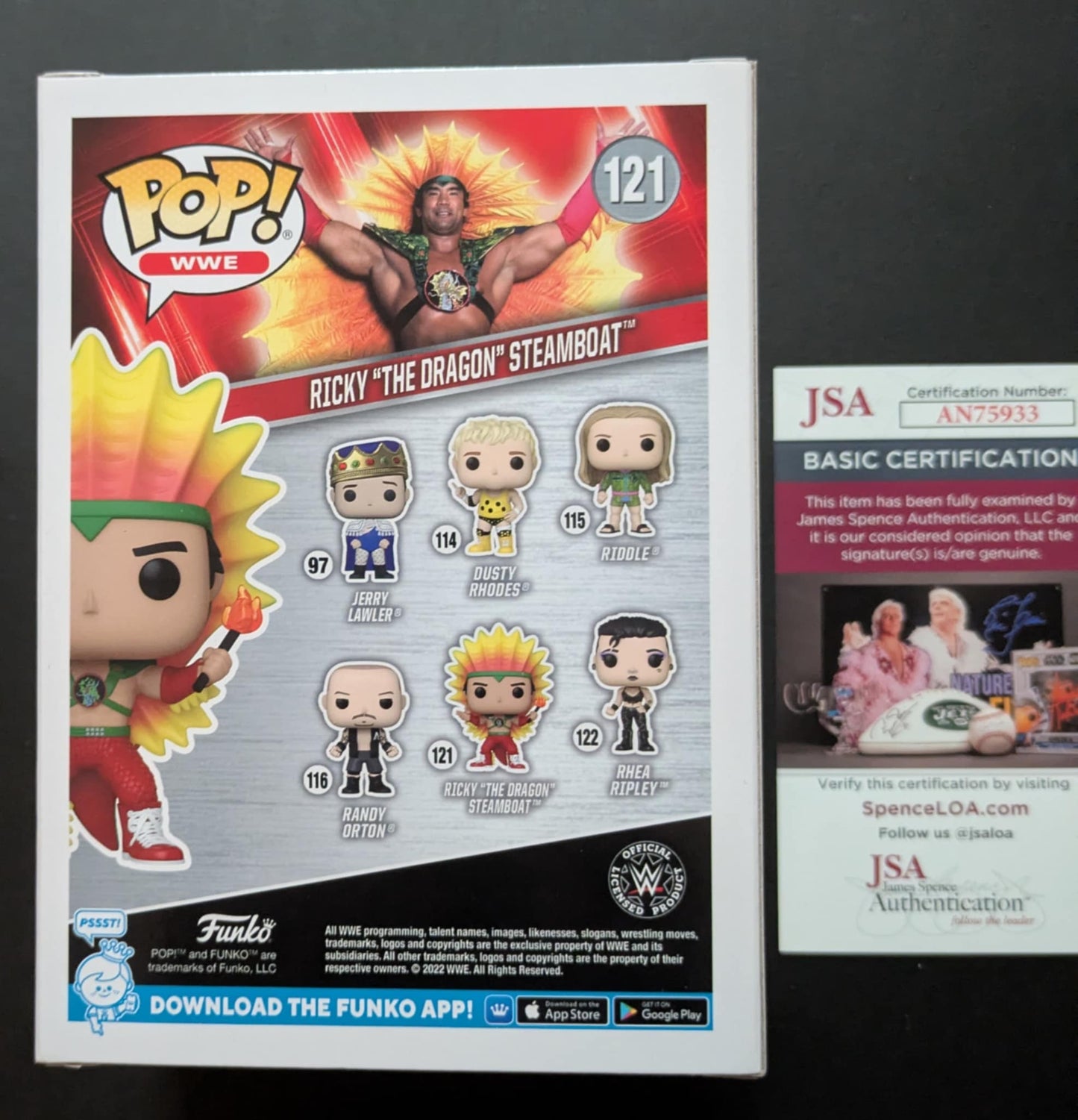 Ricky The Dragon Steamboat Signed WWE Funko Pop 121 HOF Inscription JSA COA