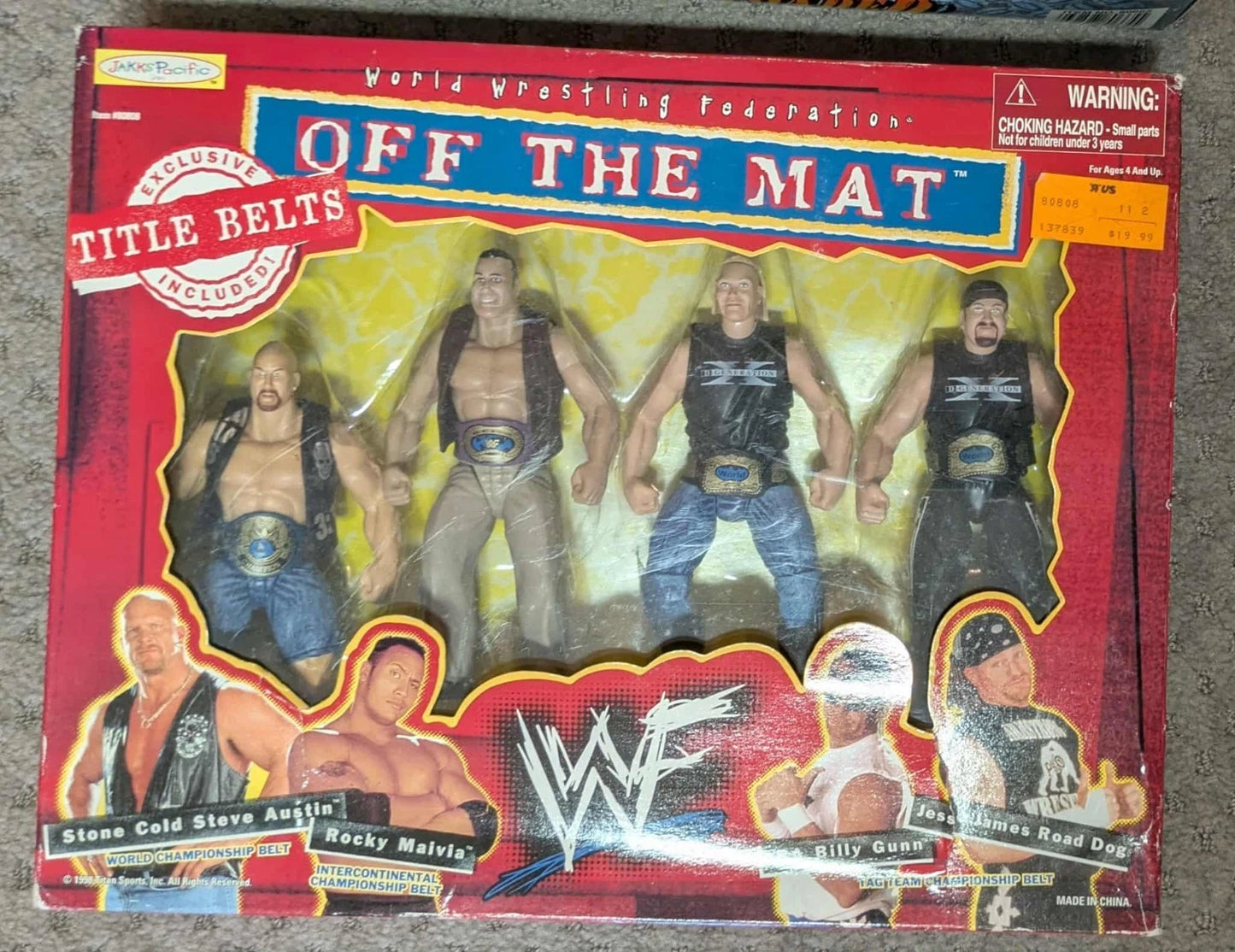 1998 Jakks Pacific WWF Off the Mat Title Belts Action Figure Set (4-Pack)