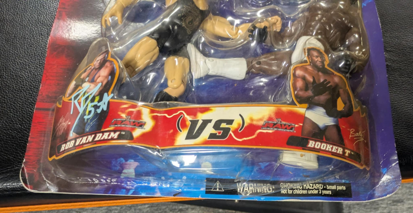 Rob Van Dam vs Booker T Signed WWE RINGSIDE RIVALS JAKKS 2-PACK Figure COA
