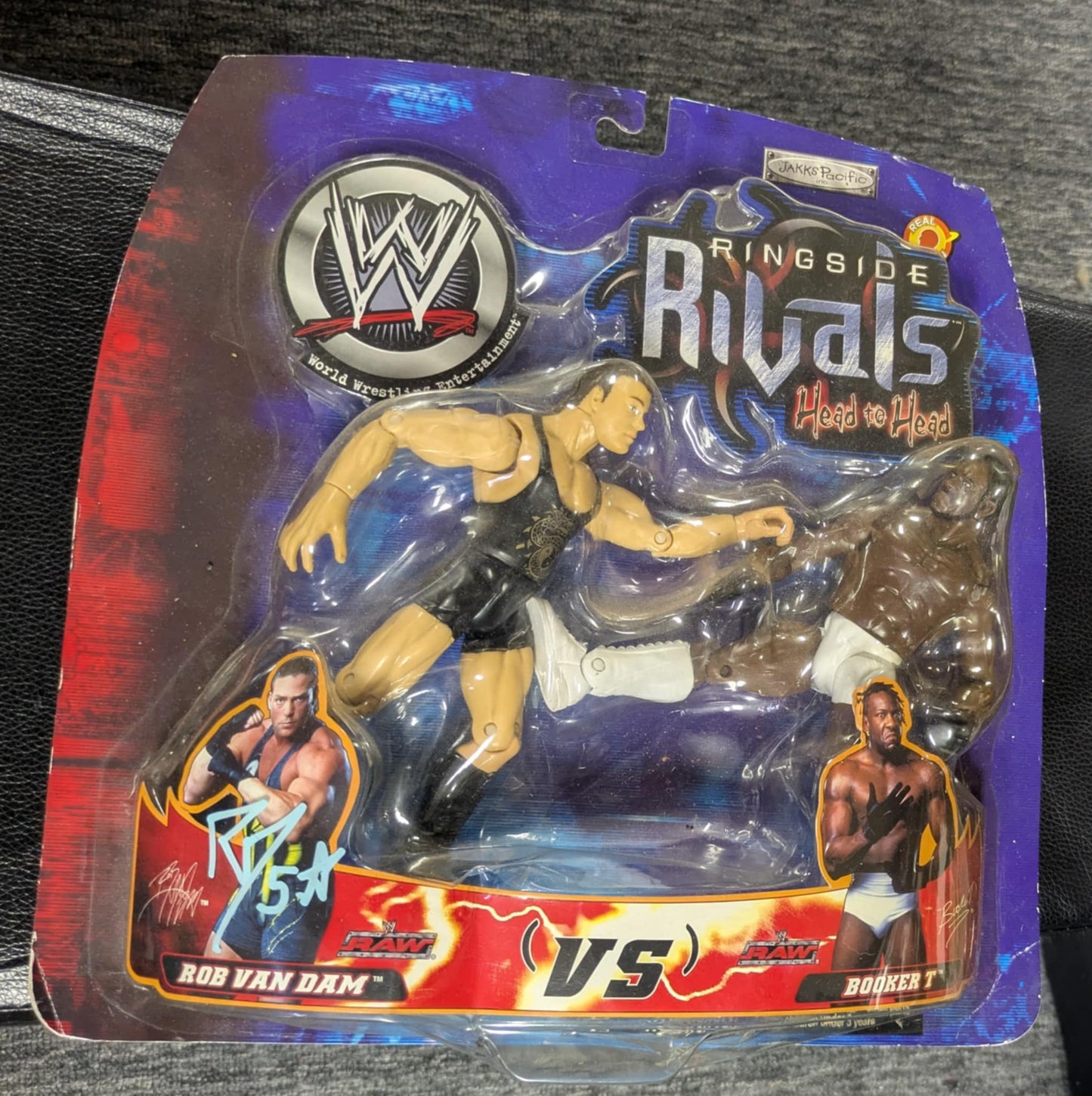 Rob Van Dam vs Booker T Signed WWE RINGSIDE RIVALS JAKKS 2-PACK Figure COA