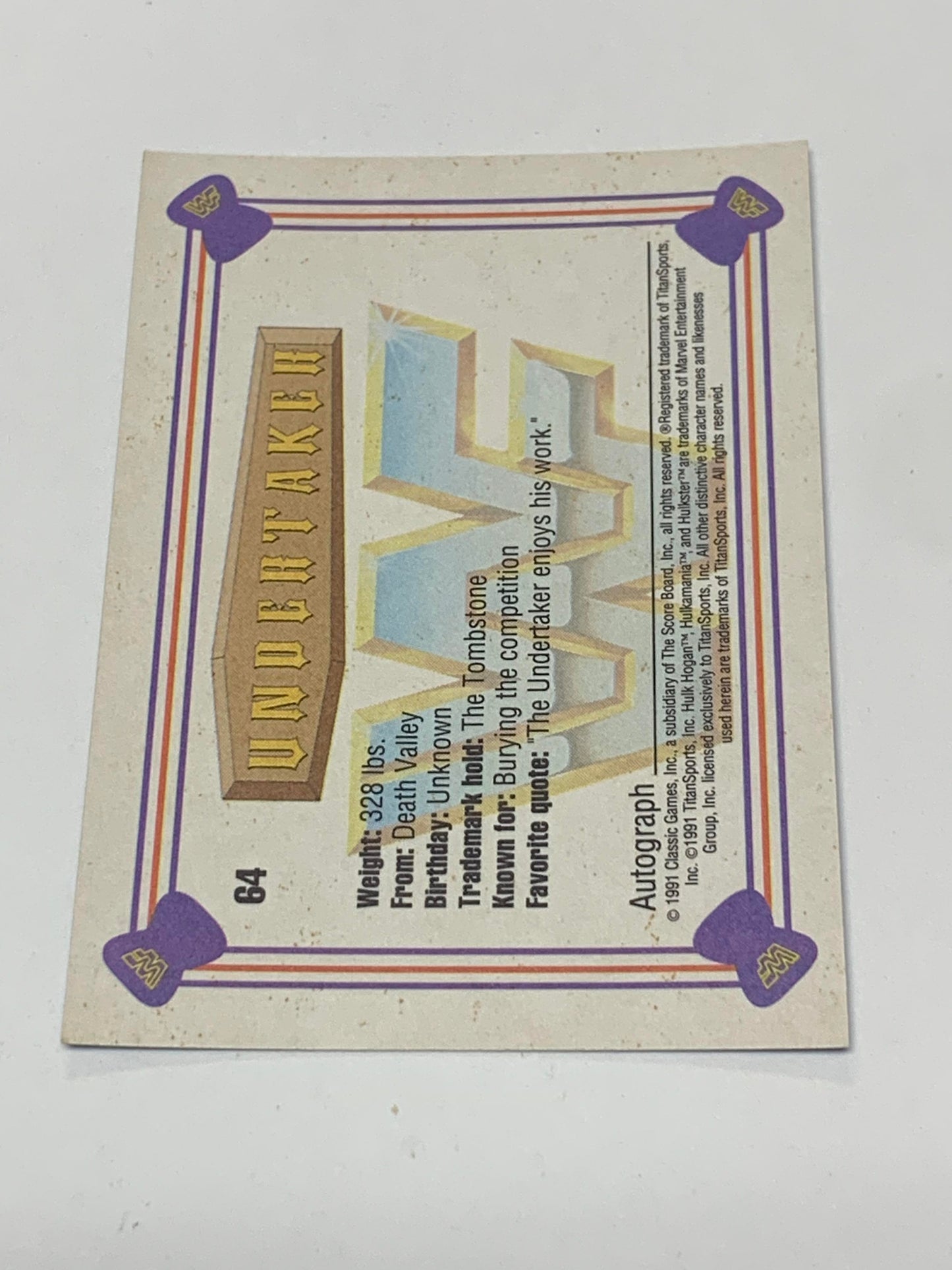 Undertaker 1991 WWE Classic ROOKIE Card #64