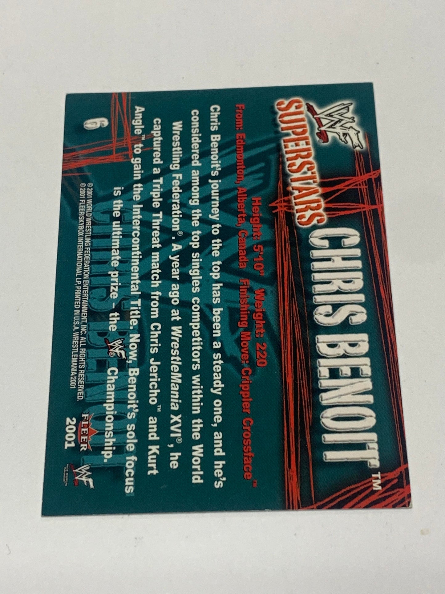 Chris Benoit 2001 WWE Fleer Card featuring Kurt Angle #6