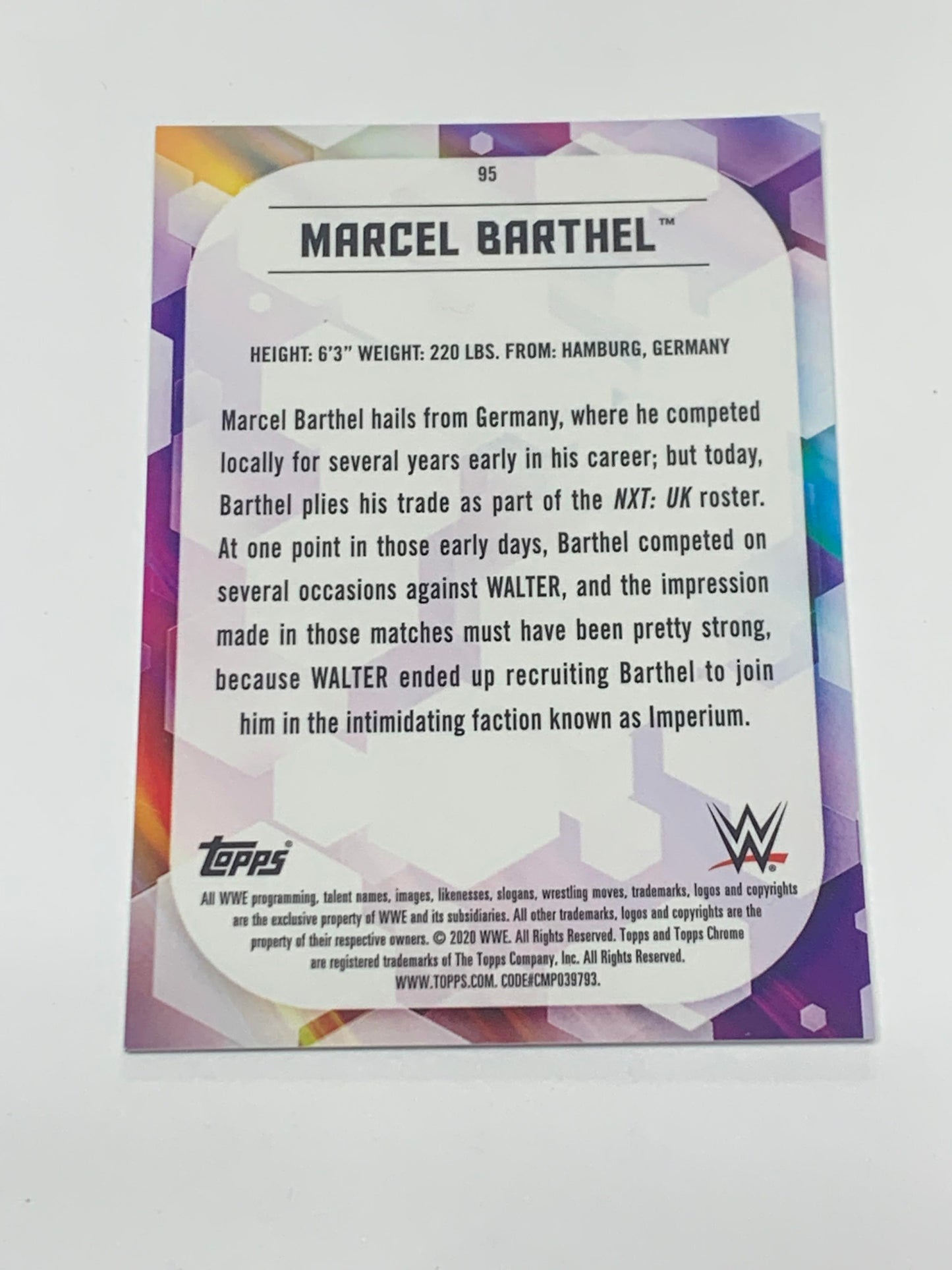 Marcel Barthel (Imperium) 2020 Topps Chrome Green REFRACTOR RC #/99