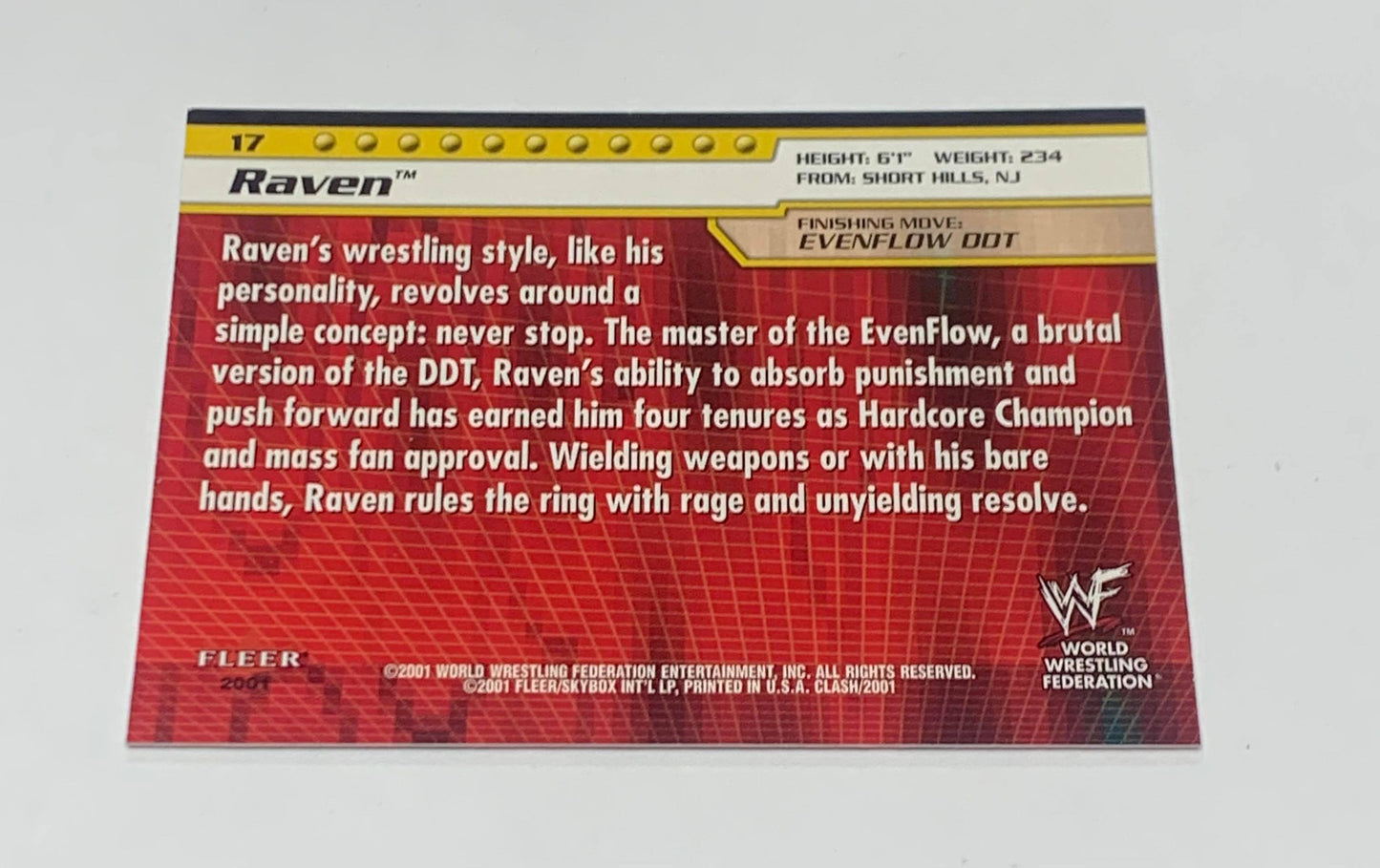 Raven 2001 WWE Fleer “Championship Clash” SIGNED Card