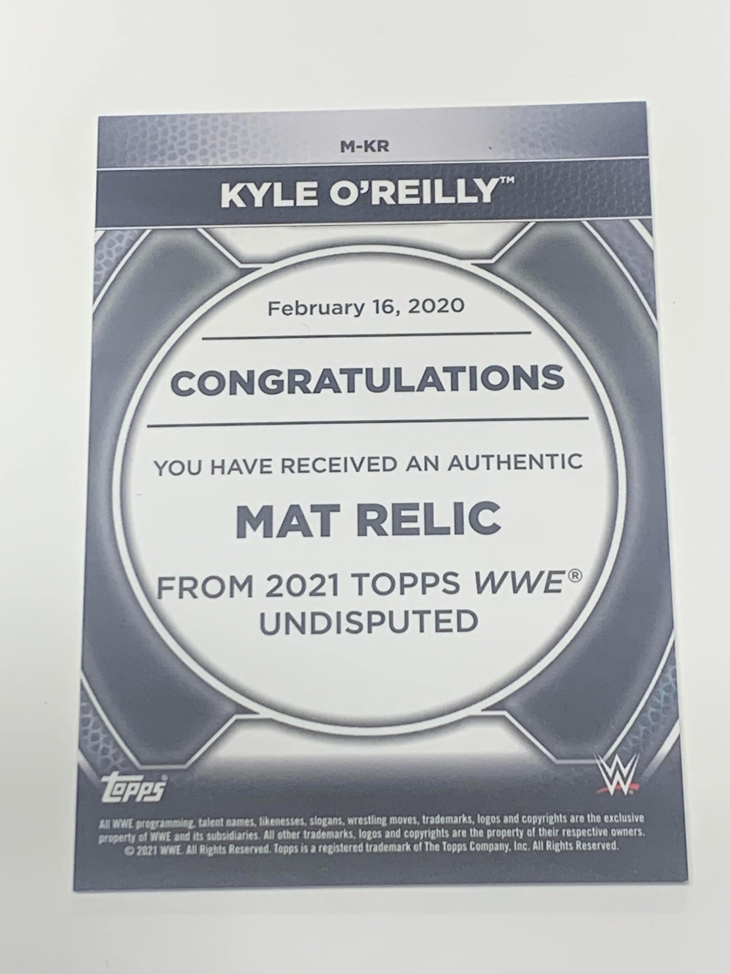 Kyle O’Reilly 2021 WWE NXT Topps Undisputed Mat Relic /25