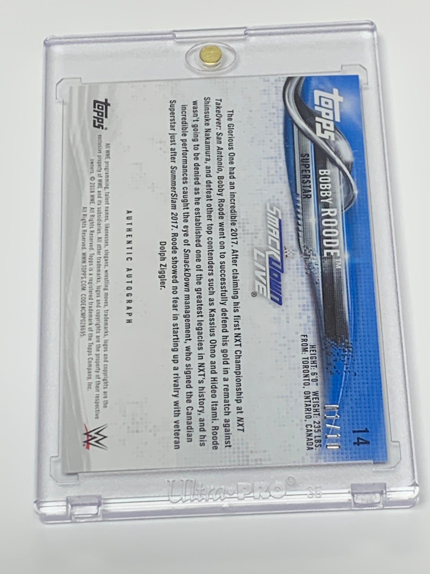 Bobby Roode 2018 WWE Topps Gold Auto Signed RC #1/10 (Only 10 made)