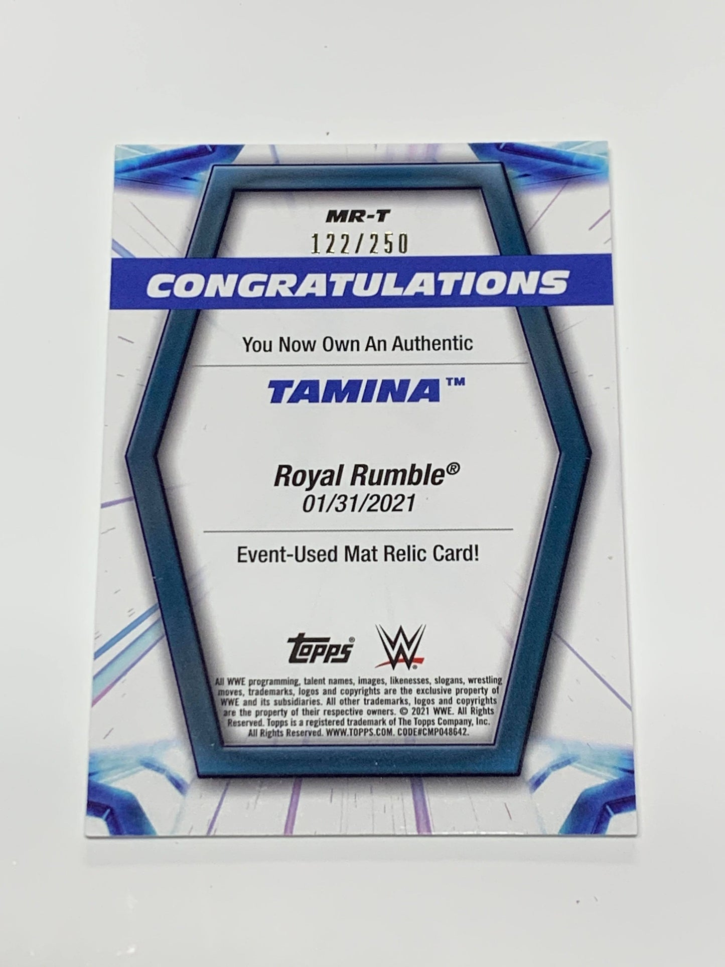 Tamina 2021 Topps Royal Rumble Event-Used Mat Relic Card #/250