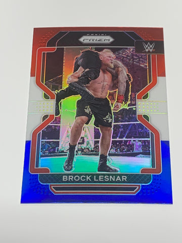 Brock Lesnar 2022 WWE Panini Prizm Red, White & Blue Refractor Card #135