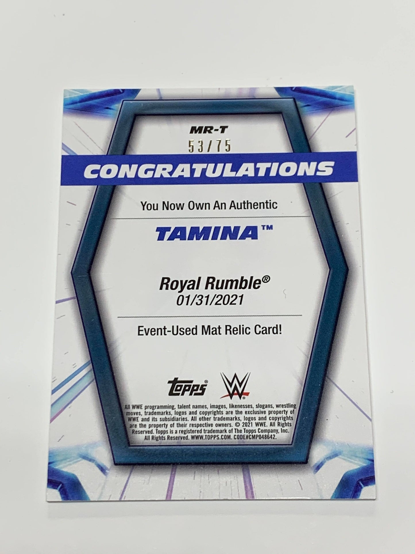 Tamina 2021 Topps Royal Rumble Event-Used Mat Relic Orange #/75