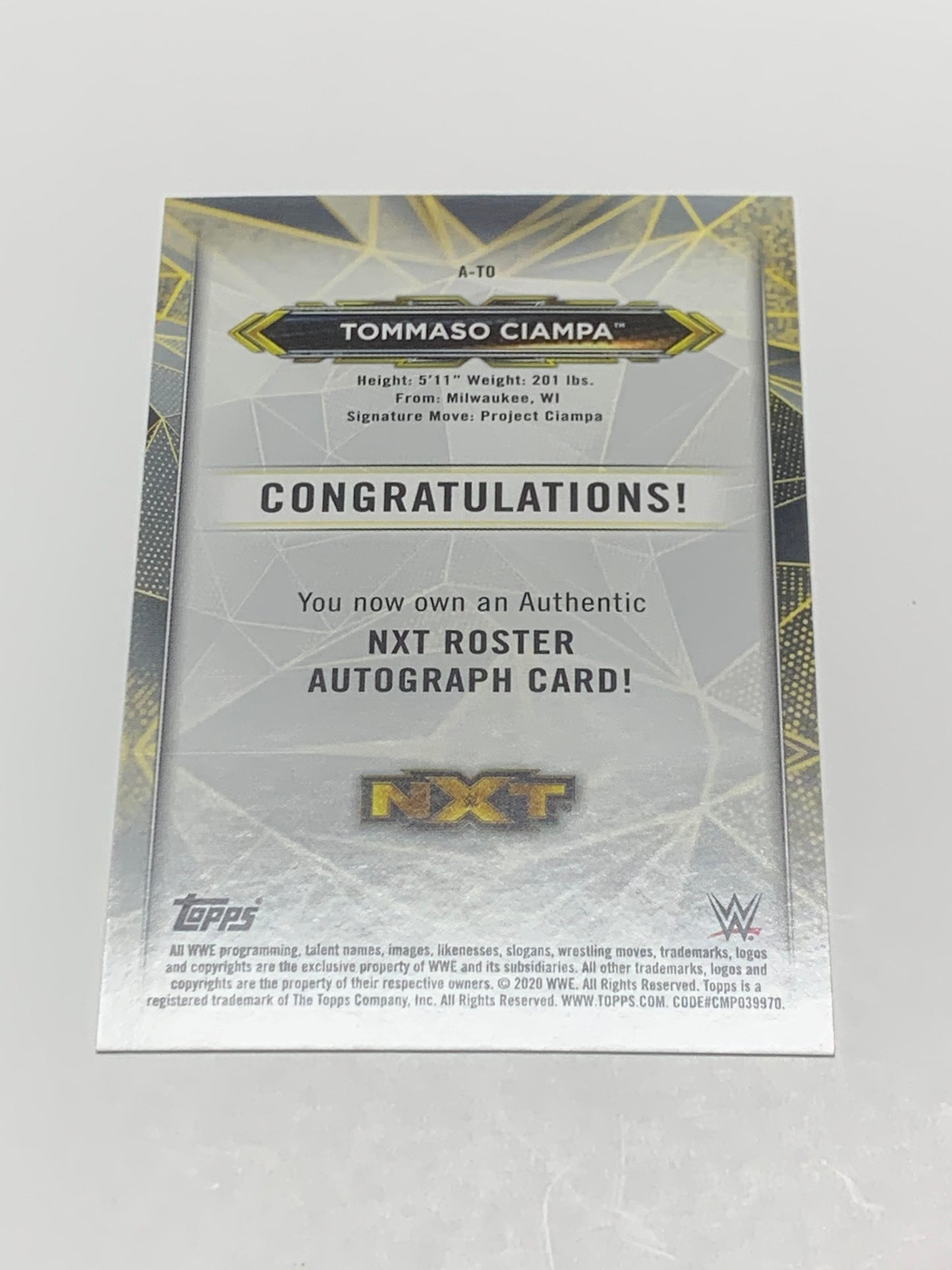 Tommaso Ciampa 2020 WWE NXT Autographed Card #/99