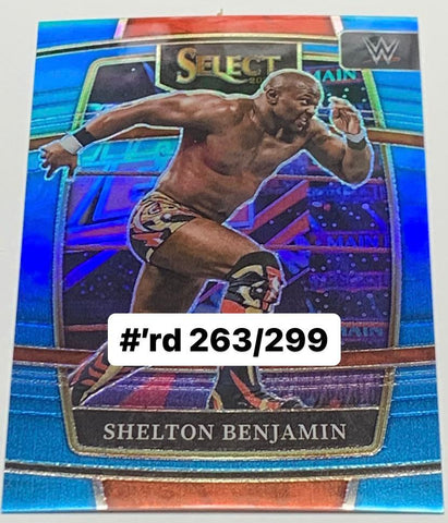 Shelton Benjamin 2022 WWE Panini Select Blue Prizm Refractor Card #’ed 263/299